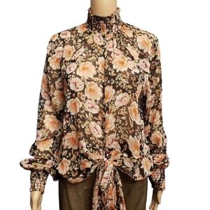 Floral Sheer Turtleneck Blouse Size M